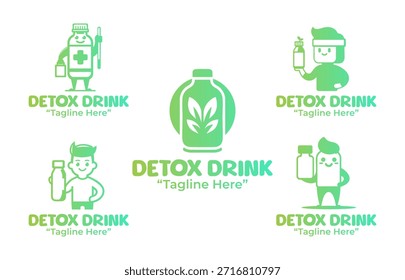 A collection of 5 professional logo designs for Detox drinks, featuring fresh and organic themes. Perfect for branding and identity in the health and wellness industry.