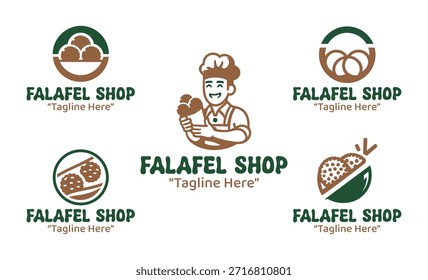 A collection of 5 professional logo designs for Falafel shops, featuring Middle Eastern food themes and vibrant cultural elements. Perfect for branding in the food and restaurant industries.