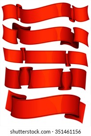 Collection of 5 red ribbon. Vector illustration 