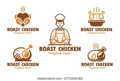 Una colección de 5 diseños de logotipo de pollo asado aptos para restaurantes, tiendas de comida para llevar e identidad de marca de alimentos.