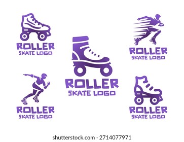 Una colección de 5 diseños de logotipos de patines de ruedas con temas de patinaje urbano, movimiento y estilo de vida. Adecuado para la identidad deportiva, la marca del club y las actividades juveniles.