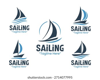 Uma coleção de 5 designs de logotipo de navegação com foco em viagens náuticas, aventura marítima e exploração oceânica. Ideal para marca marinha e identidade exterior.