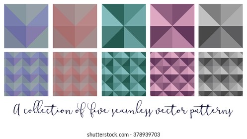 A collection of 5 seamless geometric patterns in different colors