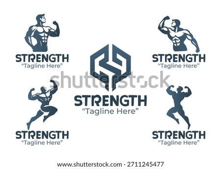 A collection of 5 strength-themed logo designs emphasizing power, endurance, and physical conditioning. Suitable for gyms, training programs, and sport branding.