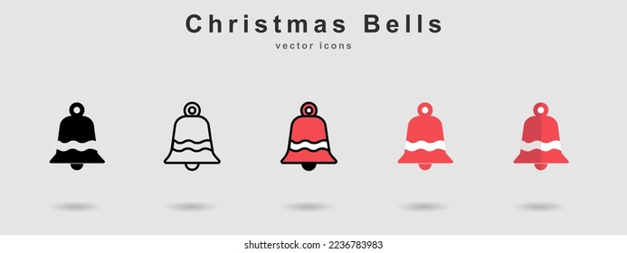 collection of 5 styles christmas bells icons