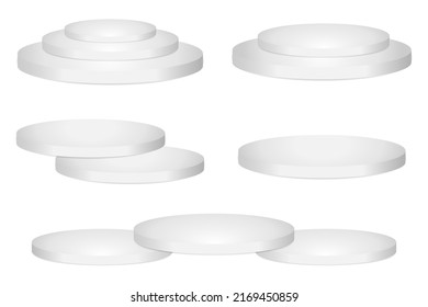 collection of 5 styles white podium design vector