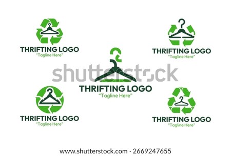 Collection of 5 thrifting logos inspired by secondhand fashion and sustainability. Ideal for thrift shops, preloved clothing businesses, and eco-friendly retail brands.