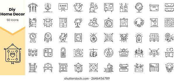 A collection of 50 DIY home decor icons featuring diverse designs and elements, perfect for any creative project or inspiration.