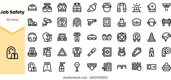 A collection of 50 job safety icons, featuring tools, equipment, and safety symbols. Ideal for workplace safety training and visual aids.