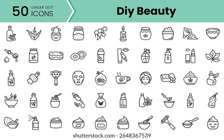 A collection of 50 linear icons representing DIY beauty concepts, featuring skincare products, natural ingredients, and beauty tools, designed in a clean and minimalist style.