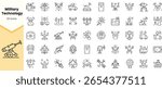 A collection of 50 outlined icons representing various military technology, featuring drones, robots, weapons, and communication tools in a modern design.