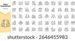 A collection of 50 urban development icons in a minimalist outline style, showcasing various aspects of city planning and architecture.