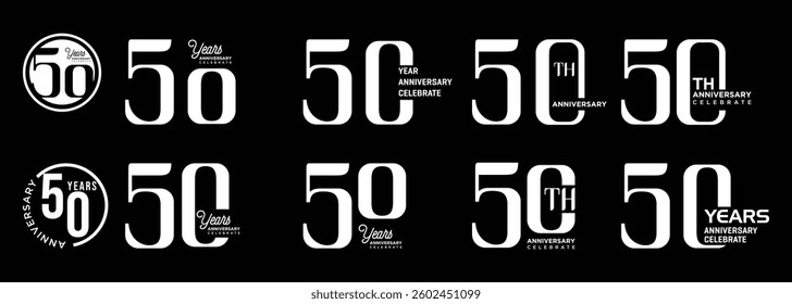 collection of 50 year anniversary logo designs with creative numbers in white on black background