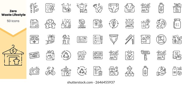 A collection of 50 zero waste lifestyle icons, showcasing eco-friendly practices and products, perfect for promoting sustainability and environmental consciousness.