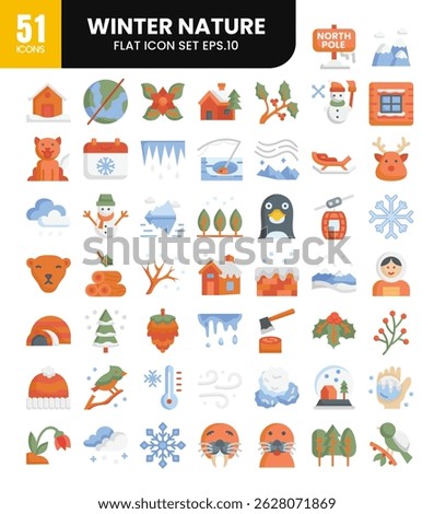 A collection of 51 winter nature flat icons style.Vector illustration