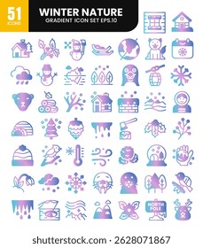 Uma coleção de 51 ícones de gradiente de natureza de inverno style.Vetor ilustração