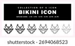 Collection of 6 Bikini Icons. Outline. Vector. Minimalist