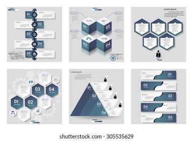 Collection of 6 blue color template/graphic or website layout. Vector Background. For your idea and presentation.