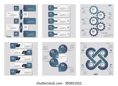 Collection of 6 blue color template/graphic or website layout. Vector Background. For your idea and presentation.