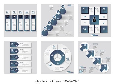 Collection of 6 blue color template/graphic or website layout. Vector Background. For your idea and presentation.