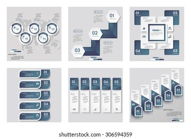 Collection of 6 blue color template/graphic or website layout. Vector Background. For your idea and presentation.