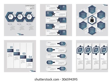 Collection of 6 blue color template/graphic or website layout. Vector Background. For your idea and presentation.
