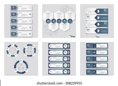 Collection of 6 blue color template/graphic or website layout. Vector Background. For your idea and presentation.