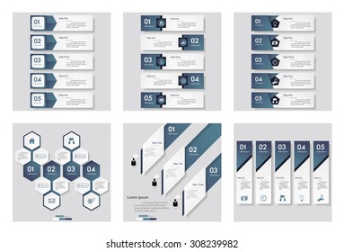 Collection of 6 blue color template/graphic or website layout. Vector Background. For your idea and presentation.