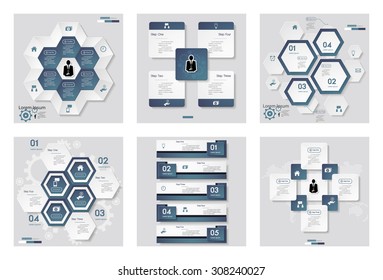 Collection of 6 blue color template/graphic or website layout. Vector Background. For your idea and presentation.