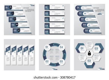 Collection of 6 blue color template/graphic or website layout. Vector Background. For your idea and presentation.
