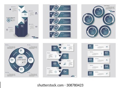 Collection of 6 blue color template/graphic or website layout. Vector Background. For your idea and presentation.