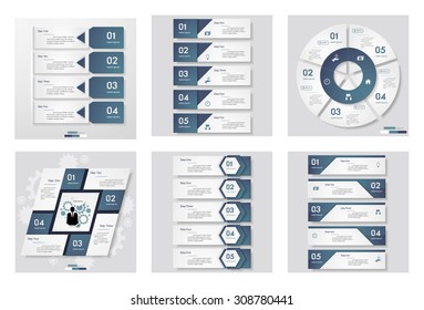 Collection of 6 blue color template/graphic or website layout. Vector Background. For your idea and presentation.