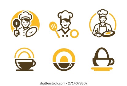 Una colección de 6 diseños de logotipo de brunch café con desayunos, comidas ligeras y temas de comidas informales. Adecuado para cafeterías, restaurantes y trabajo de identidad.