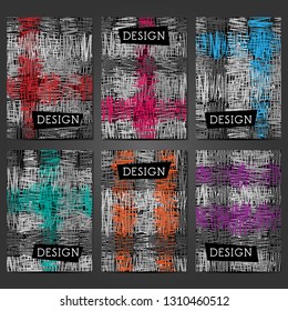 Collection of 6 card templates. Abstract backgrounds with grunge effect. Brochure design, cover books and magazines, layout for banners, posters, flyers, invitations.