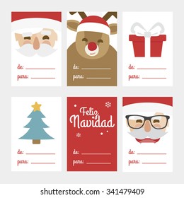 Collection of 6 Christmas card templates. Vector illustration. Template for Greeting Scrapbooking, Congratulations, Invitations. Written in Spanish