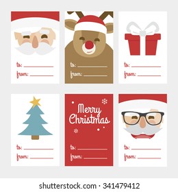 Collection of 6 Christmas card templates. Vector illustration. Template for Greeting Scrapbooking, Congratulations, Invitations.