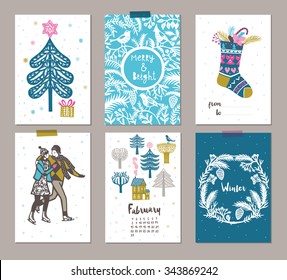 Collection of 6 Christmas card templates. Christmas Posters set. Vector illustration.
