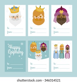 Collection of 6 Christmas card templates. Vector illustration. Template for Greeting Scrap booking, Congratulations, Invitations. Green. Happy Epiphany