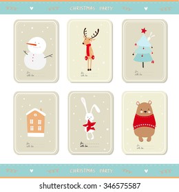 Collection of 6 Christmas card templates. Christmas Posters set. Vector illustration. Template for Greeting Scrap booking, Congratulations, Invitations