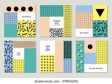 Collection of 6 creative card templates. Wedding, marriage, save the date, baby shower, bridal, birthday, Valentine's day. Stylish simple design. Vector illustration.