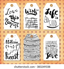 A collection of 6 creative handmade gift tags to set the mood. Vector illustration