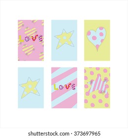 Collection of 6 cute card templates. Save the date, baby shower, bridal, birthday, Valentine's day. Stylish simple design. Vector illustration.
