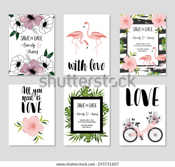 Collection 6 Cute Card Templates Wedding Stock Vector (Royalty Free) 293731607