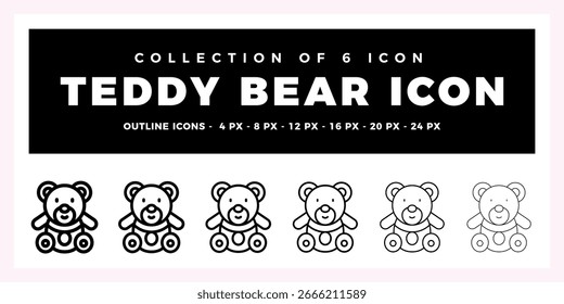 Colección de 6 lindos iconos de contorno de oso de peluche