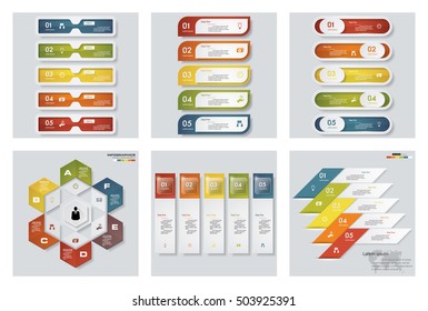 Collection of 6 design colorful presentation templates. Vector Background. For your idea and presentation.