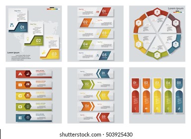 Collection of 6 design colorful presentation templates. Vector Background. For your idea and presentation.
