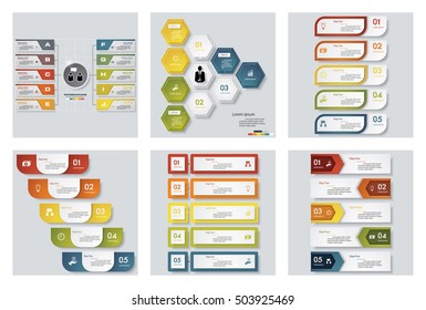 Collection of 6 design colorful presentation templates. Vector Background. For your idea and presentation.
