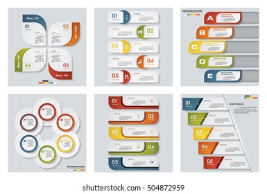 Collection of 6 design colorful presentation templates. Vector Background. For your idea and presentation.