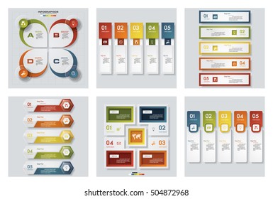 Collection of 6 design colorful presentation templates. Vector Background. For your idea and presentation.