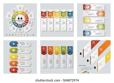 Collection of 6 design colorful presentation templates. Vector Background. For your idea and presentation.